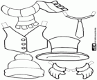 Kleidung zu kleiden der Schneemann: Hut und Mütze, Schal und Krawatte, Handschuhe, Weste