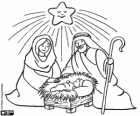 Jesus, Maria und Josef unter dem Weihnachtsstern