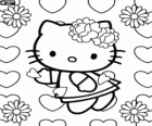Hello Kitty unter Blumen und Herzen