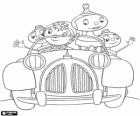 Noddy in seinem Auto mit der Kegel-Familie