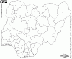 Karte von der Bundesrepublik Nigeria. Hauptstadt: Abuja. Land in westlich von Afrika mit Küste zum Golf von Guinea