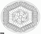 Kreisförmige Mandala mit Sechsecken gebildet durch Ringe und Blätter