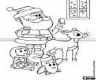 Rudolph mit Santa Claus und Spielsachen. Rudolph das Rentier mit der roten Nase