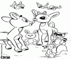 Die Rentiere Rudolph und Clarice mit den Tieren des Waldes