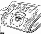 Furby auf der Titelseite der Zeitung, das meistverkaufte Spielzeug