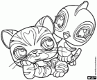 Zwei Littlest PetShop Tiere: ein junge Tiger und ein kleiner Vogel