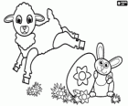 Ein Lamm, ein kleinen Kaninchen und ein Osterei