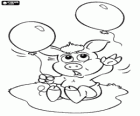 Das kleine Schwein Astolfo spielen mit zwei Ballons
