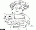 Der Feuerwehrmann Sam hat eine Katze gerettet