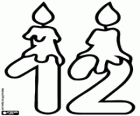 Um den zwölften Geburtstag, eine eins und eine zwei mit Kerzen zu feiern