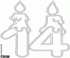 Ein vierzehn, eine 1 und eine 4 mit Kerzen