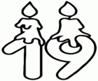 Zahl neunzehn mit zwei Kerzen, Version mit Dicke Linie