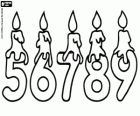 Die Nummern 5, 6, 7, 8 und 9 mit der Geburtstagskerzen