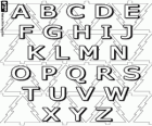 Das Alphabet vor dem Hintergrund der Weihnachtsbäume