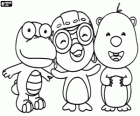 Pororo mit zwei seiner Freunde, Crong und Loopy