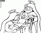 Jesus in den Armen seiner Mutter Maria und Josef auf der Seite