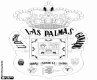 Schild von der Union Deportiva Las Palmas. Spanischer Fußballverein mit Sitz in Las Palmas de Gran Canaria. Verein gegründet 1949 aus der Fusion der fünf Teams von der Insel, deren Logos erscheinen auf dem Emblem der UD Las Palmas