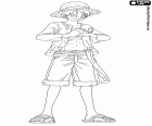 Kapitän Monkey D. Luffy mit seinen berühmten Hut Stroh auf dem Kopf in One Piece New World