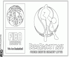 Logo der Basketball-Europameisterschaft, FIBA EuroBasket 2015. Die Meisterschaft wird von 5 bis 20 September in fünf Städten in vier europäischen Ländern, Montpellier und Lille in Frankreich, Zagreb in Kroatien, Berlin in Deutschland und in Riga in Lettland statt