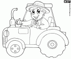 Ein Arbeiter der Farm mit dem Traktor