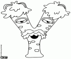 Der Buchstabe Y und ist ein alt und müde Monster von vorne gesehen. Das Y ist ein Monster mit einem Schnurrbart und verschlafenen Augen