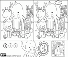 Das einfache Spiel der acht Unterschiede mit unserem Freund Pypus Octopus und seine Freunde, die Tiere