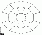 Ein Mandala, basierend auf der Zehneck, Polygon mit zehn Seiten regelmäßige geometrische Figur. Dieses Mandala enthält drei Zehnecke