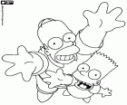 Homer Simpson und Bart Simpson lächelnd und nach oben schauen, erstellt Protagonisten der berühmten Zeichentrickserie von Matt Groening