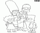Ein Familienfoto der Simpsons. Die ganze Familie Simpson. Der Vater Homer, der Mutter Madge und seinen drei Kindern Bart, Lisa und Maggie