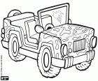 Ein Jeep mit militärische Tarnung, ein militärischer Geländewagen