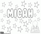 Micah, männlich name, Variante von Micaiah und Micajah, Name des biblischen Hebräisch Ursprung. Micha, der Name auch für Mädchen, Name eines biblischen Charakters, die Tochter von König Saul