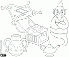Das Genie der Wunderlampe, die Schätze und der fliegende Teppich