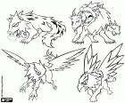 Vier Mystische Kreaturen, vier Biest, Schwarzer Hund, Chimära, Hippogryph, Greif