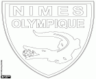 Schild des Nîmes Olympique, Fußballverein mit Sitz in der Stadt Nimes, Hauptstadt des Departement Gard im Süden Frankreichs