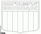 Abzeichen der Grudziądzki Klub Sportowy Olimpia Graudenz, Fußballverein in Graudenz, Stadt in der Nähe der Weichsel in der Woiwodschaft Kujawien-Pommern, im Norden von Polen