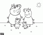 Die Wanderung durch das Feld von Peppa Pig mit ihrer Familie an einem sonnigen Tag