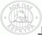 Logo der AOK Kerkyra, Athlitikos Omilos Kerkyra, Fußballverein mit Sitz in Korfu, Kerkyra in Griechisch, Stadt und Hauptstadt der zweitgrößten Insel im Ionischen Meer, die Ionischen Inseln. Korfu liegt vor der nordwestlichen Küste von Griechenland