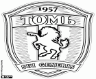 Schild des FK Tom Tomsk, Fußballverein in Tomsk, eine Sibirische Stadt an den Ufern des Flusses Tom und Hauptstadt der Region Tomsk
