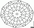 Ein Mandala der polygonale Form mit einem zentralen Blume und wichtigsten Außenring durch eine Abfolge von Herzen und Kreisen gebildet