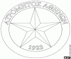 Schild des PAE APS Atromitos Athinon, Fußballverein in Peristeri, Stadt im Nordwesten der Metropolregion Athen, der griechischen Hauptstadt