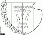 Schild der Korona Kielce, Korona Spółka Akcyjna, Fußballverein mit Sitz in Kielce, Stadt an den Ufern des Flusses Silnica in der Woiwodschaft Heiligkreuz, im zentralen Bereich der Südosten Polens