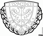 Schild des Śląsk Breslau, WKS Śląsk Wrocław, Wrocławski Klub Sportowy Śląsk Wrocław SA, Fußballverein in Breslau, Stadt an den Ufern des Flusses Oder und Hauptstadt der unteren Schlesischen Woiwodschaft im Südwesten Polens