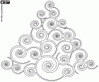 Eine Dekoration mit der Form eines Weihnachtsbaumes mit Spiralen gemacht