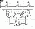 Puzzle von einem schönen Kaminofen dekoriert für Weihnachtsfeiern