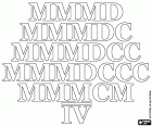 Die Hunderte in römischen Ziffern von 3.500 bis 4.000. Die römischen Zahlen, die 3500, 3600, 3700, 3800, 3900 und 4000 entsprechen