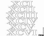 Die Zahlen 91, 92, 93, 94, 95 und 96 in das römische Zahlensystem