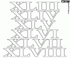 In unserem Malvorlagen Sammlung über das römische Zahlensystem, hier haben wir die Nummern 43, 44, 45, 46, 47 und 48