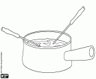 Käse-Fondue, eine typische Mahlzeit und sehr beliebt in der Schweiz, ein ideales Gericht für den kältesten Wintertagen. Das Fondue ist, dass eine geschmolzene Mischung aus Käse mit Weißwein in dem kleinen Stück Brot mit einem Spieß getaucht