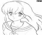 Kagome Higurashi ist der zweite Protagonist des Anime Manga Inuyasha. In dieser Färbung Seite das schöne und süße Gesicht von Kagome