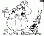 Asterix und Obelix mit dem kleinen Hund Idefix, die Hauptfiguren Asterix der Gallier, eine Schöpfung des René Goscinny und Albert Uderzo